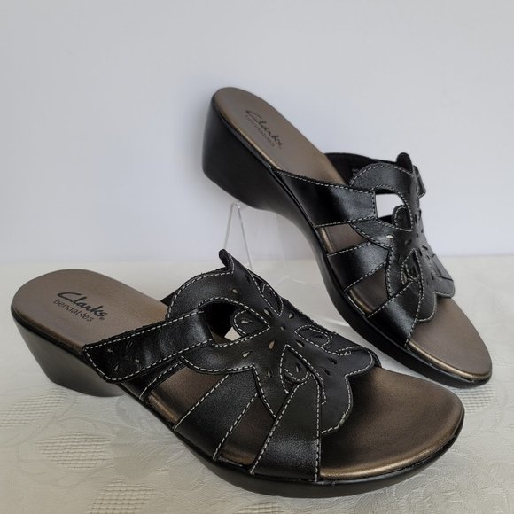 CLARKS Bendables Ella Art Leather Sandals- Black color- Women's Size 9.5M - Picture 6 of 13
